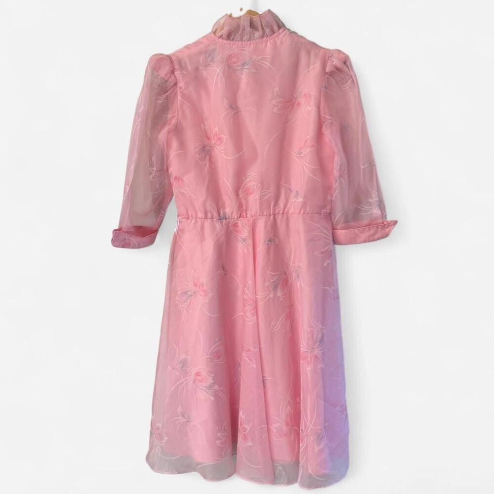 Vintage Coquette Pink Floral Dress with Ruffle Detail and Zipper Unique Kawaii - Picture 6 of 6